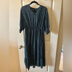 SHEIN Green Polka Dot Midi Dress - Modest, Business Casual, Plus Size